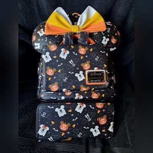 Mickey Halloween Bats Ghosts and Pumpkins Loungefly Mini Backpack Ears Wallet